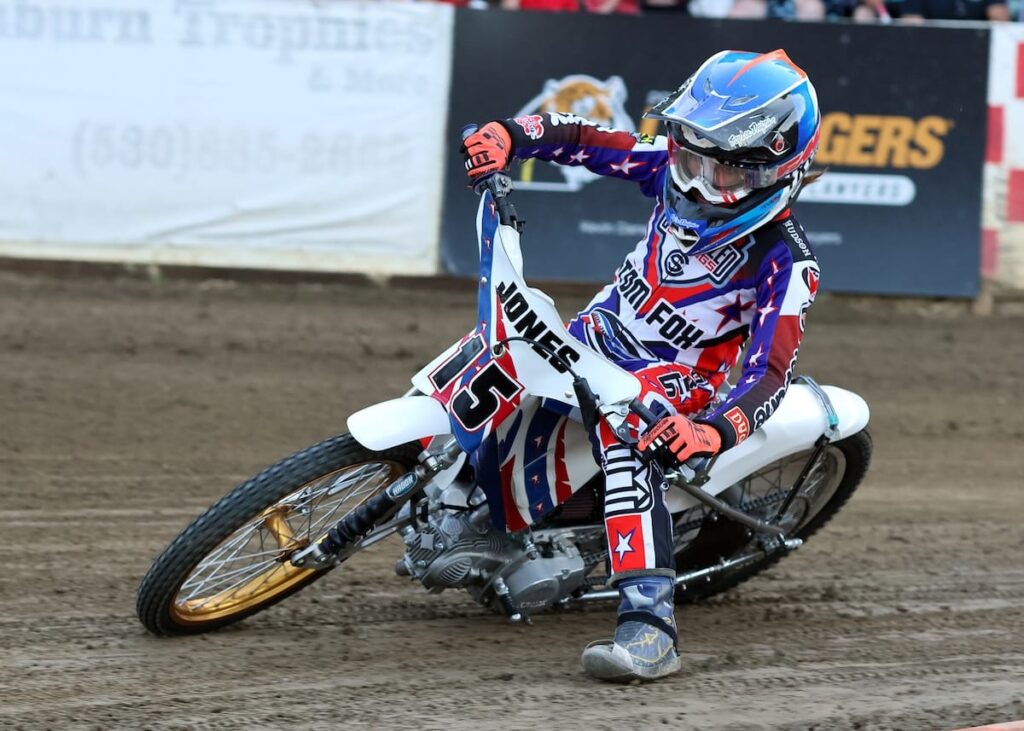 Hudson Jones won the Youth 150cc D1 main event. Racing at Fast Fridays for the third time this season Jones won his heat races and the main event. July 4 2025 - Great 4th of July celebration and races.