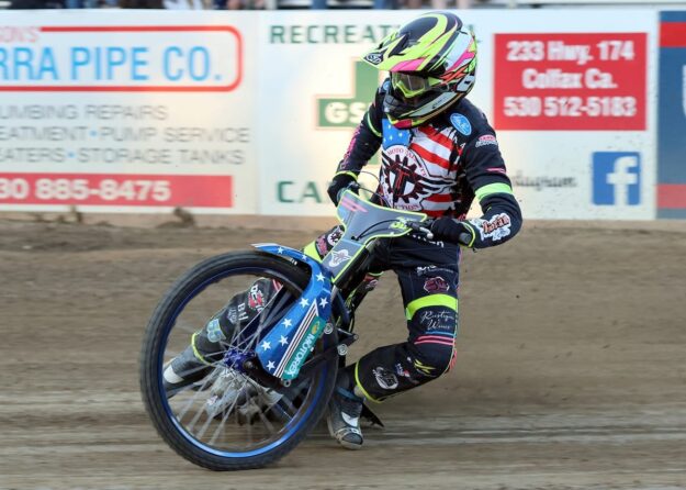 Alex Martin was unbeatable in Friday night's program at Fast Fridays. Martin won the scratch main event and the handicap main event. It was the first time a rider had accomplished this feat this season. July 4 2025 - Great 4th of July celebration and races.