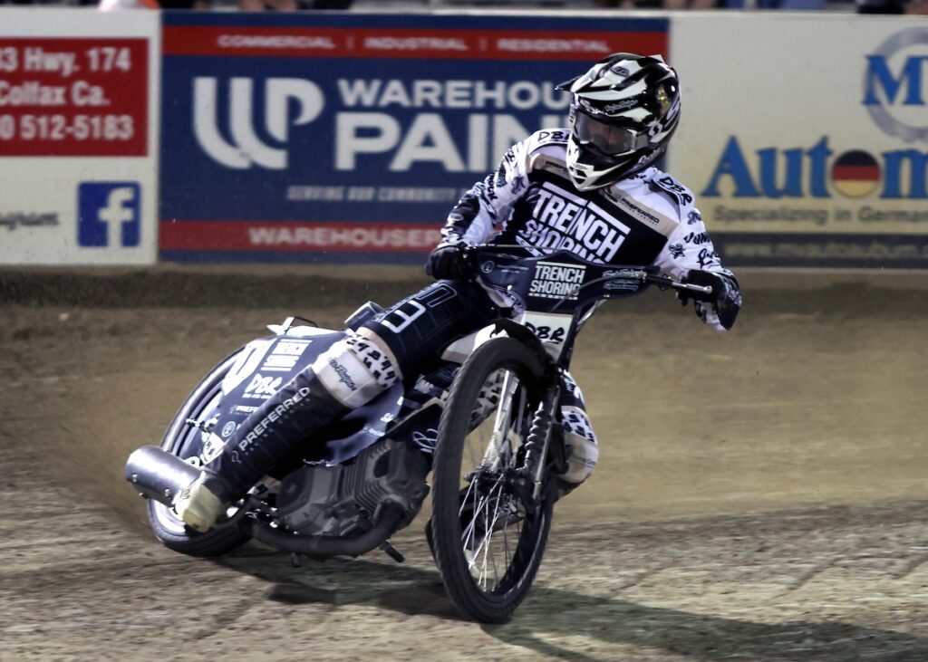 Broc Nicol won the scratch main event opening night at the Fast Friday's Motorcycle Speedway Friday night at the Gold Country Fairgrounds in Auburn. Nicol is the current AMA National Speedway Champion. May 22 2026 - Great opening night for Fast Friday’s Motorcycle Speedway in Auburn, CA.