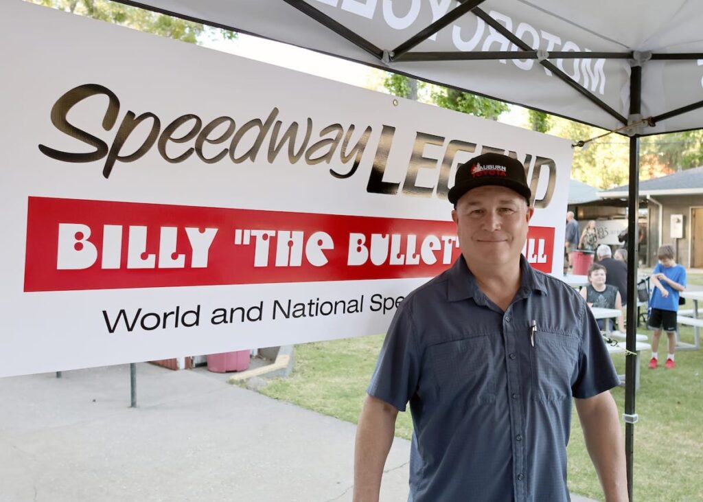 Motorcycle speedway legend Billy "The Bullet" Hamill was honored Friday night for his accomplishments in his 32-year speedway racing career. Hamill was a FIM World Champion and a five-time AMA USA National Speedway along with a lengthy resume of world and national racing speedway achievements. Hamill was this seasons Speedway Legend at Fast Fridays. Hamill now resides in Foresthill, Ca. Jun 19 2026 - 2026 Speedway & Legends & Vintage Night.