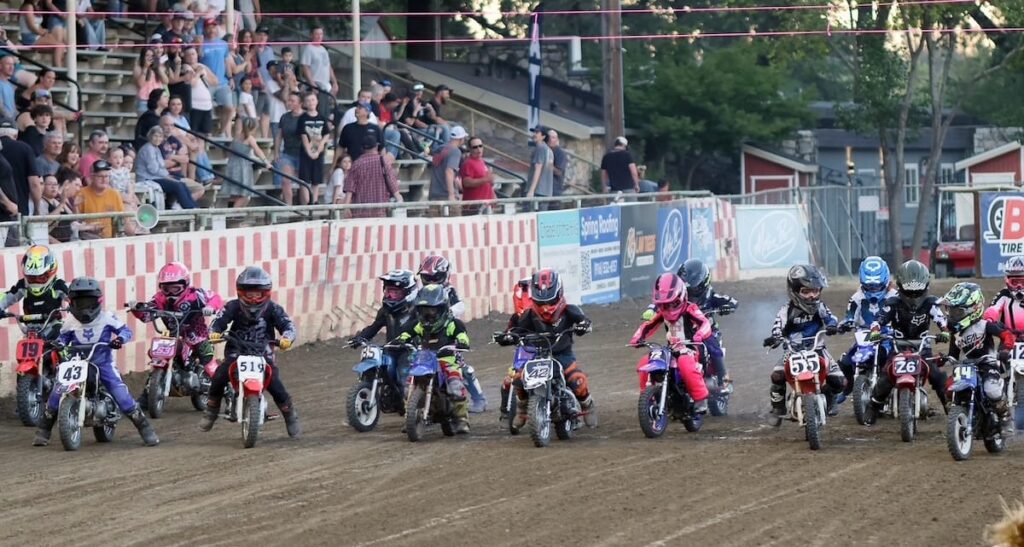 The popular Pee-Wees leave the start line. The Pee-Wees are Fast Fridays crowd favorites. June 12 2026 - 2026 Speedway & Team Challenge Round #2.