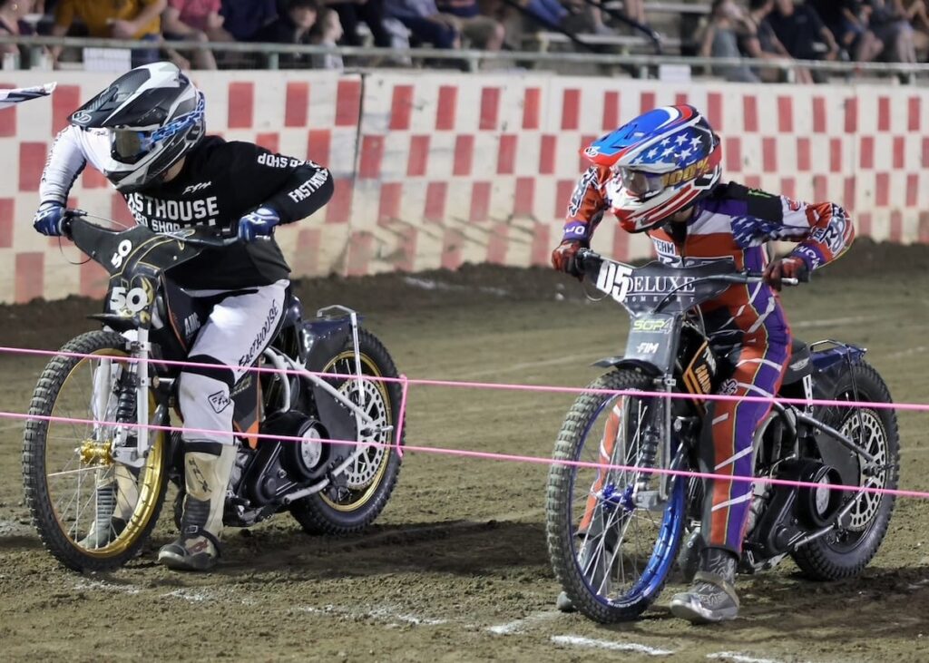 Wesley Rearick (left) and Riley Rearick (right) line up for the Youth 250cc D1 main event. The brothers race against each other each week. This week Wesley Rearick won the main event and brother Riley Rearick was second. Both have been longtime tough competitors at Fast Fridays. June 12 2026 - 2026 Speedway & Team Challenge Round #2﻿.