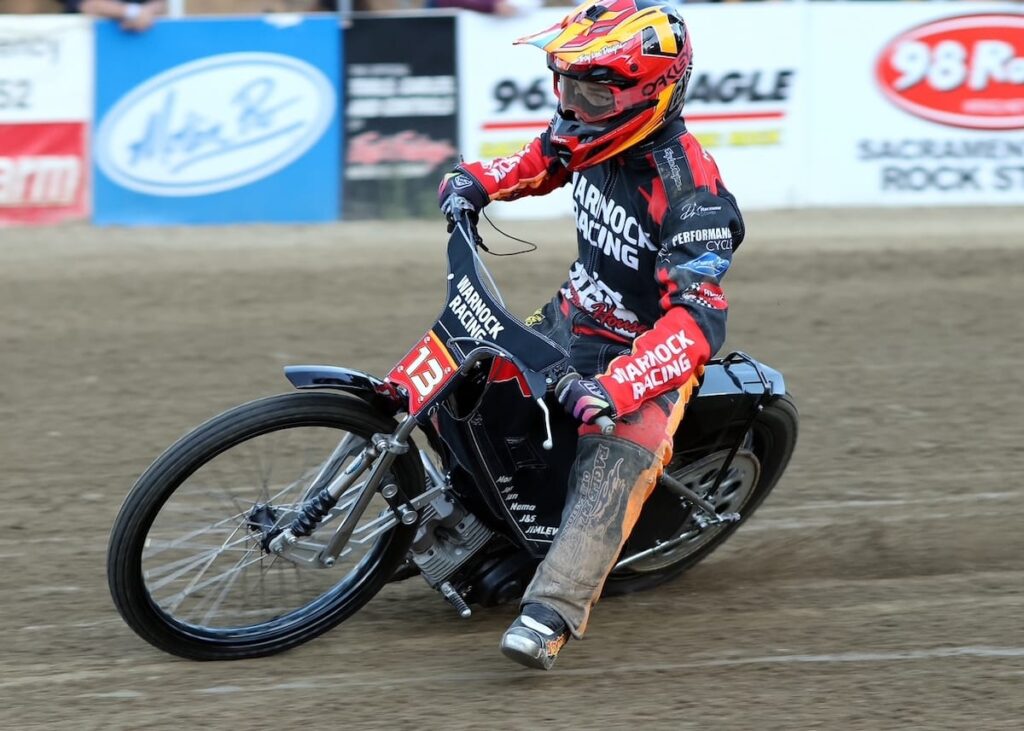 Handicapped half-way back around the track from the start line, Jameson Hutchinson won the Youth 250cc main event. June 26 2026 - 2026 Speedway & Team Challenge Round #3.