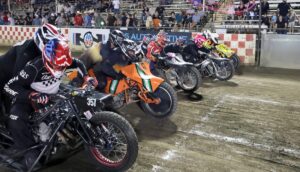 The start of the sidecar main event. The team of Wade Boyd and Joshua Bustos (center) won the main event. June 5 2026 - 2026 Speedway & Extreme Sidecars Round #1.