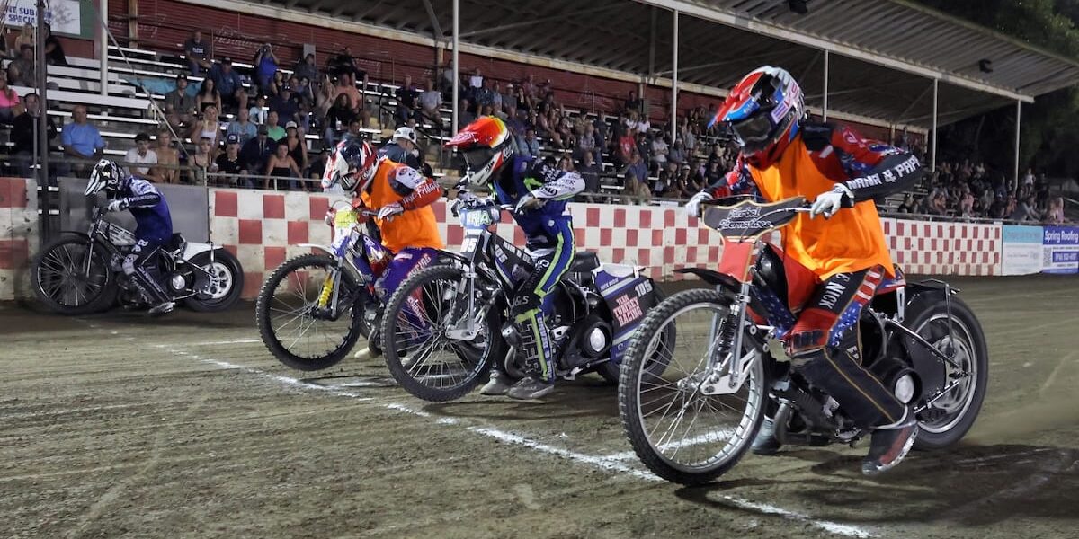 Lining up for a Team Challenge heat race are, (left-right) Broc Nicol, Billy Janniro, Dan Faria and Timmy Dion. Team IFC erased a huge deficit to claim a one-point lead over Team Law Tigers. July 10 2026 - 2026 Speedway & Team Challenge Round #4.