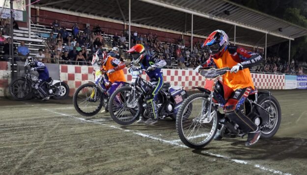 Lining up for a Team Challenge heat race are, (left-right) Broc Nicol, Billy Janniro, Dan Faria and Timmy Dion. Team IFC erased a huge deficit to claim a one-point lead over Team Law Tigers. July 10 2026 - 2026 Speedway & Team Challenge Round #4.