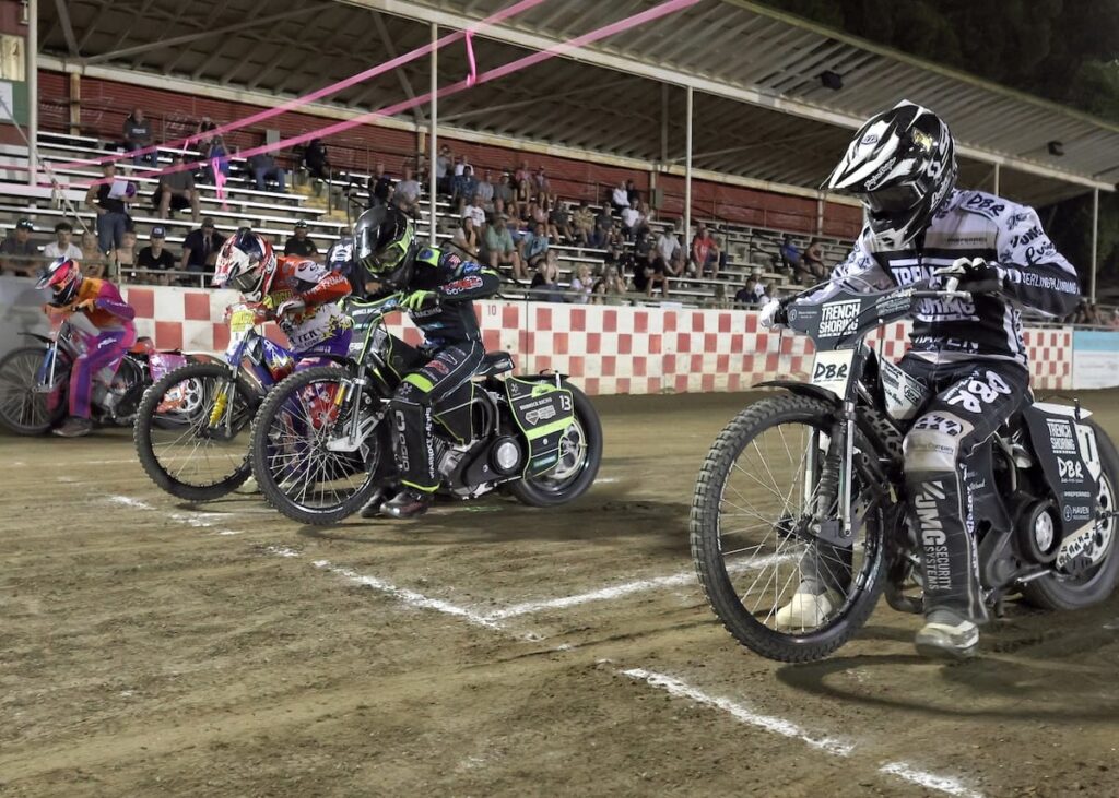 The nights finale, the scratch main event was won by Broc Nicol (far right), his sixth scratch main event win of the season at Fast Fridays. Also racing in the main event was (left-right) Russell Green, Billy Janniro and Brady Landon. July 10 2026 - 2026 Speedway & Team Challenge Round #4.