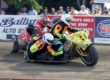 The Curry's, Robert and Laurie, on the track on the way to a heat race win Friday night. The Curry's won the Extreme Sidecar main event. July 4 2026 - 2026 Speedway & Extreme Sidecars Round #2.