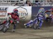 Timmy Dion (left) leads Louie Mersaroli (middle) and Billy Janniro (right) in a handicap heat race. Dion won the handicap main event, his third of the season. Aug 14 2026 - 2026 Speedway Final Points Night & Team Challenge Final.