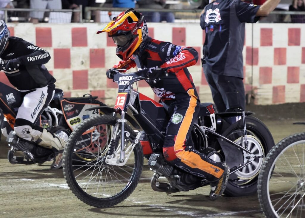 Jameson Hutchinson gets a great start in the Youth 250cc D1 main event. Hutchinson went on to win the main event his sixth Youth 250cc D1 main event win of the season. Aug 14 2026 - 2026 Speedway Final Points Night & Team Challenge Final.