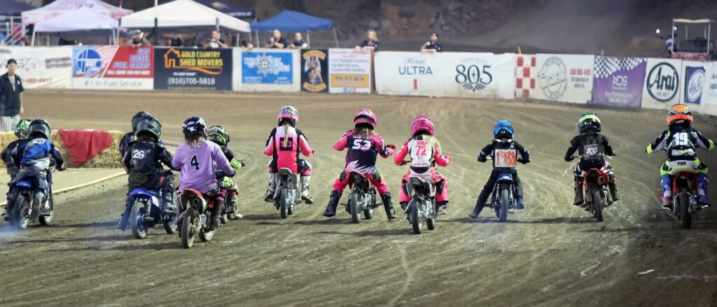 The ever-popular Pee-Wee riders line up for a heat race Friday night at Fast Fridays. July 31 2026 - 2026 Speedway & 25 Lap Main Event.
