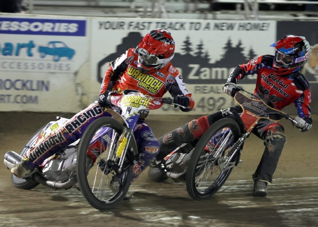 Billy Janniro (left) and Timmy Dion (right), both local riders racing in the national championship. Sept 19 2026 - 2026 AMA National Speedway Championship Series Final.