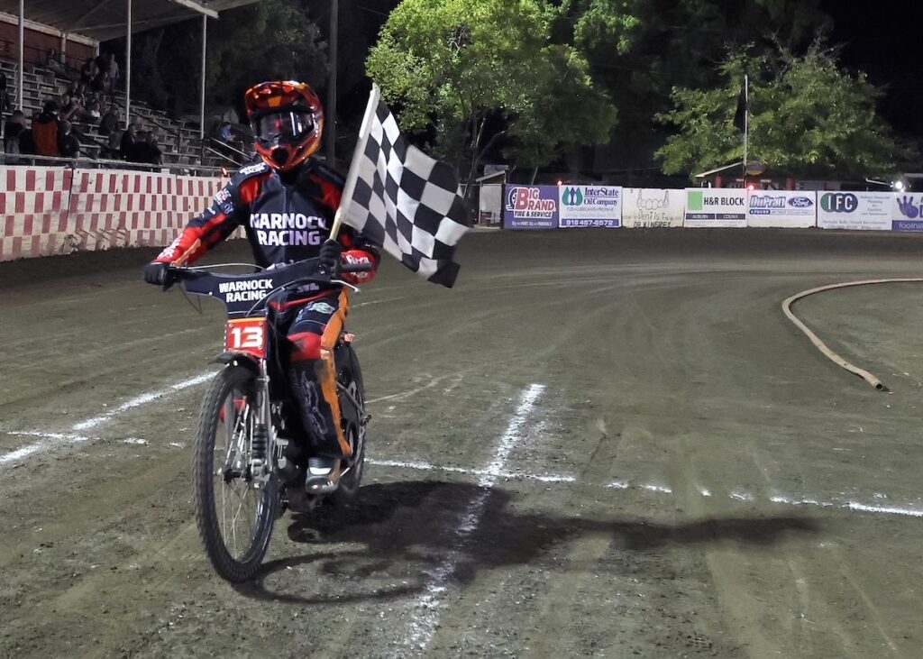 AMA Youth 250cc National Champion Jameson Hutchinson takes a victory lap after winning the championship final. Sept 26 2026 - 2026 AMA Extreme Sidecar National Championship & Youth 250cc and 150cc Nationals.