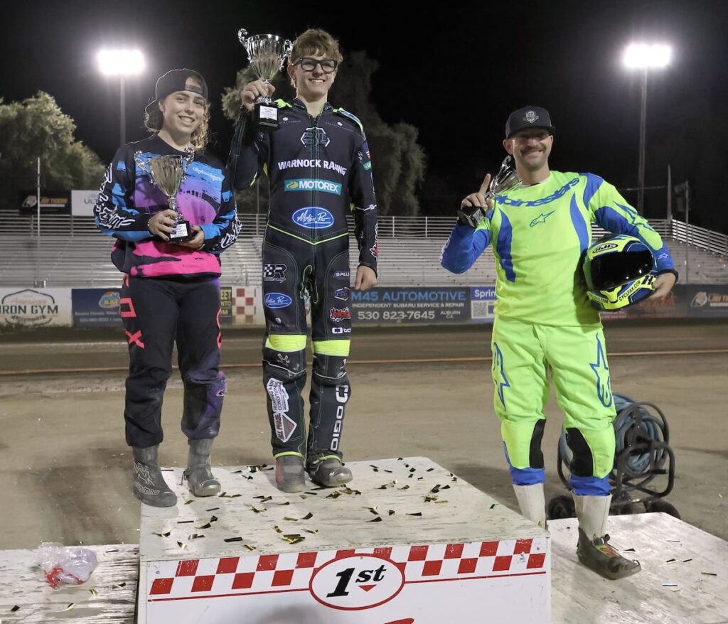 The 2026 Fast Friday's Track Champions are Brady Landon (center) Division I, Catherine Moore (left) Support Division D2 and Jeff Schoenstein (right) Support Division D3. Sept 5 2026 - 2026 Fast Fridays Track & Pee Wee Championships.